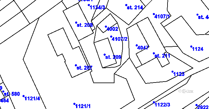 Parcela st. 209 v KÚ Valašská Senice, Katastrální mapa