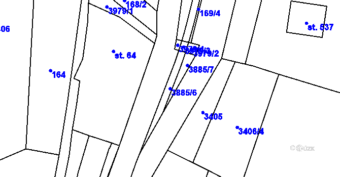 Parcela st. 3885/6 v KÚ Valašská Senice, Katastrální mapa