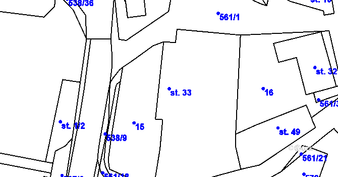 Parcela st. 33 v KÚ Mirošov u Valašských Klobouk, Katastrální mapa