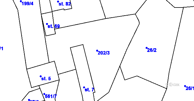 Parcela st. 202/3 v KÚ Mirošov u Valašských Klobouk, Katastrální mapa