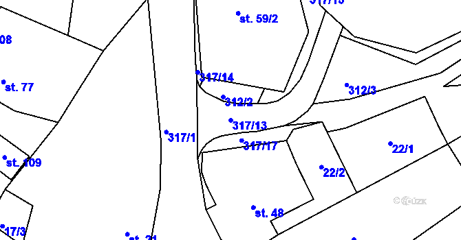 Parcela st. 317/13 v KÚ Mirošov u Valašských Klobouk, Katastrální mapa