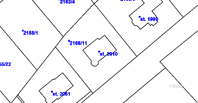 Parcela st. 2010 v KÚ Valašské Klobouky, Katastrální mapa