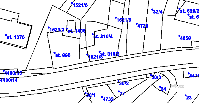 Parcela st. 810/3 v KÚ Valašské Klobouky, Katastrální mapa