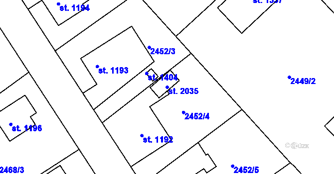 Parcela st. 2035 v KÚ Valašské Klobouky, Katastrální mapa