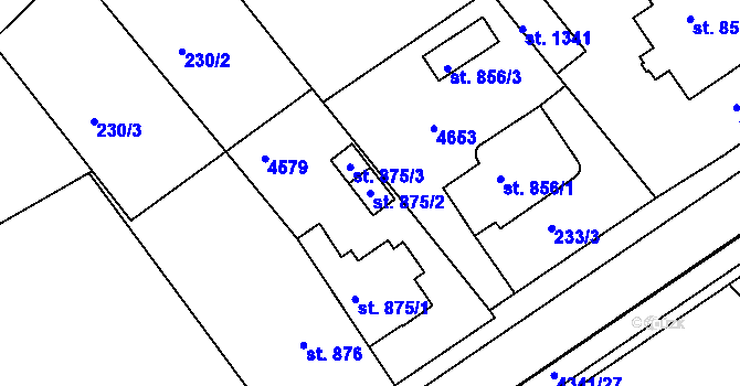 Parcela st. 875/2 v KÚ Valašské Klobouky, Katastrální mapa