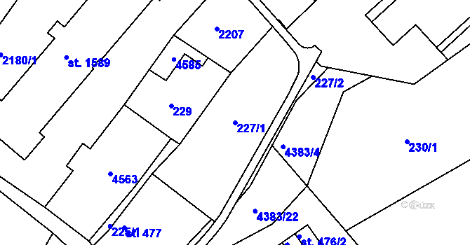 Parcela st. 227/1 v KÚ Valašské Klobouky, Katastrální mapa