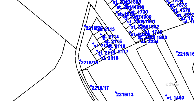 Parcela st. 2119 v KÚ Valašské Klobouky, Katastrální mapa