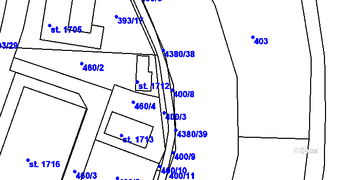 Parcela st. 400/8 v KÚ Valašské Klobouky, Katastrální mapa