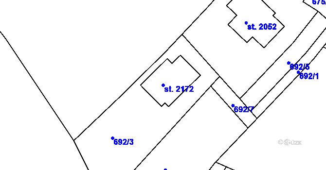 Parcela st. 2172 v KÚ Valašské Klobouky, Katastrální mapa