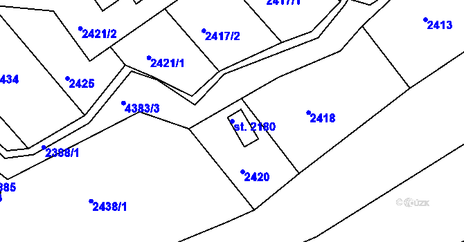 Parcela st. 2180 v KÚ Valašské Klobouky, Katastrální mapa