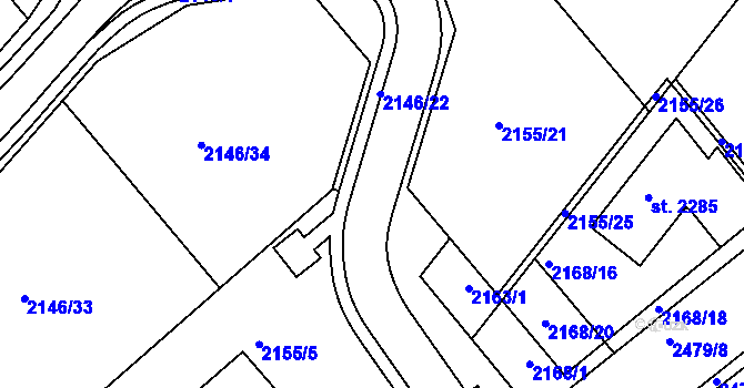 Parcela st. 2155/23 v KÚ Valašské Klobouky, Katastrální mapa