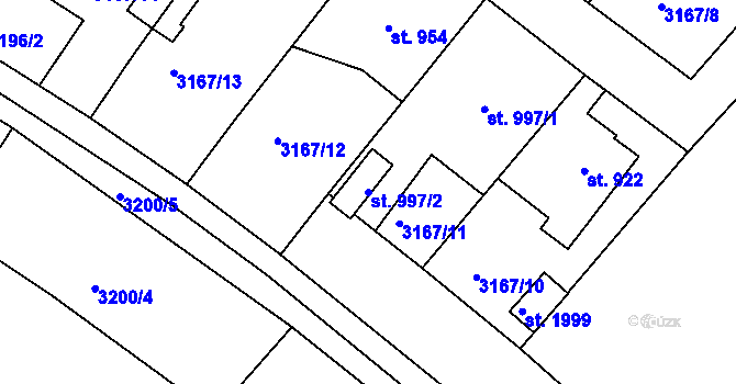 Parcela st. 997/2 v KÚ Valašské Klobouky, Katastrální mapa