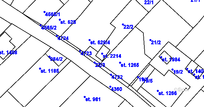 Parcela st. 2214 v KÚ Valašské Klobouky, Katastrální mapa