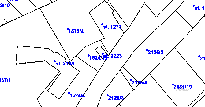 Parcela st. 2223 v KÚ Valašské Klobouky, Katastrální mapa