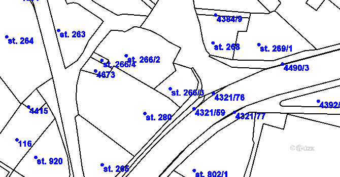 Parcela st. 266/3 v KÚ Valašské Klobouky, Katastrální mapa
