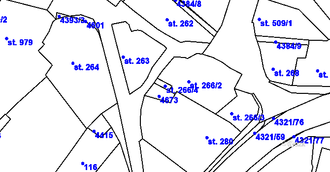 Parcela st. 266/4 v KÚ Valašské Klobouky, Katastrální mapa