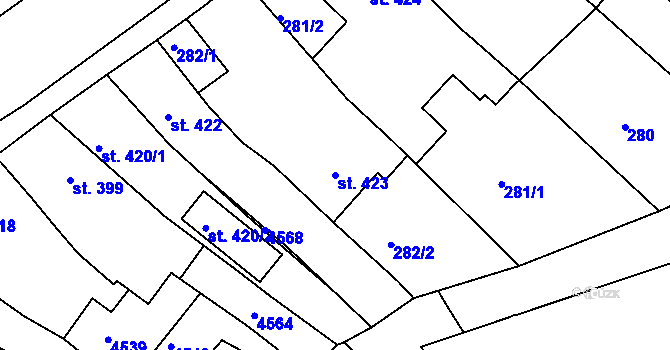 Parcela st. 423 v KÚ Valašské Klobouky, Katastrální mapa