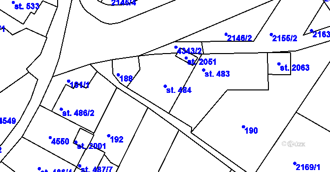 Parcela st. 484 v KÚ Valašské Klobouky, Katastrální mapa