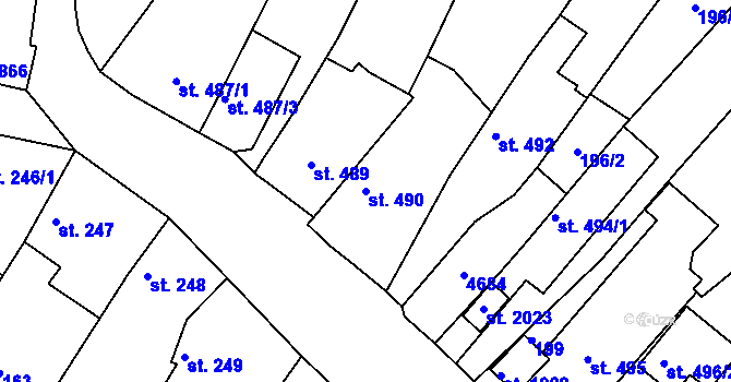 Parcela st. 490 v KÚ Valašské Klobouky, Katastrální mapa