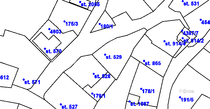 Parcela st. 529 v KÚ Valašské Klobouky, Katastrální mapa