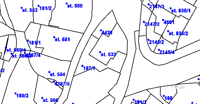 Parcela st. 533 v KÚ Valašské Klobouky, Katastrální mapa