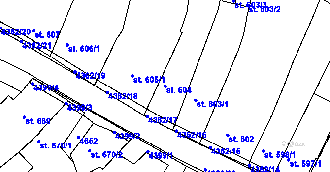 Parcela st. 604 v KÚ Valašské Klobouky, Katastrální mapa