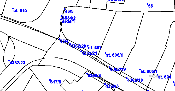 Parcela st. 607 v KÚ Valašské Klobouky, Katastrální mapa
