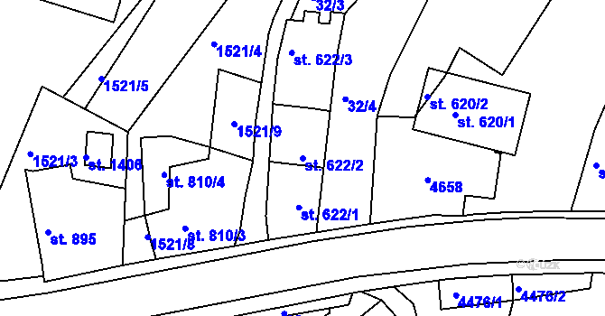 Parcela st. 622/2 v KÚ Valašské Klobouky, Katastrální mapa