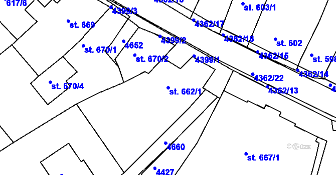 Parcela st. 662/1 v KÚ Valašské Klobouky, Katastrální mapa