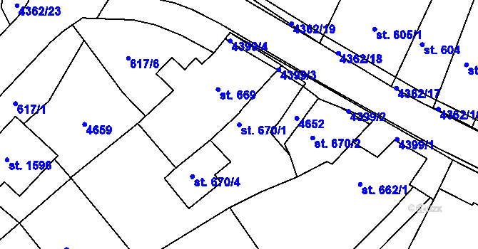 Parcela st. 670/1 v KÚ Valašské Klobouky, Katastrální mapa