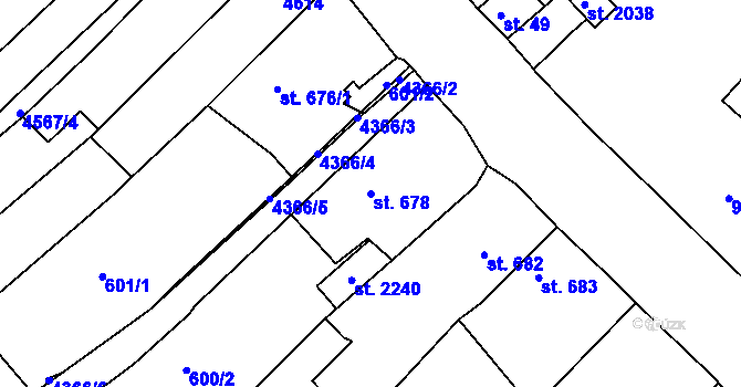 Parcela st. 678 v KÚ Valašské Klobouky, Katastrální mapa