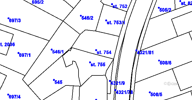 Parcela st. 754 v KÚ Valašské Klobouky, Katastrální mapa
