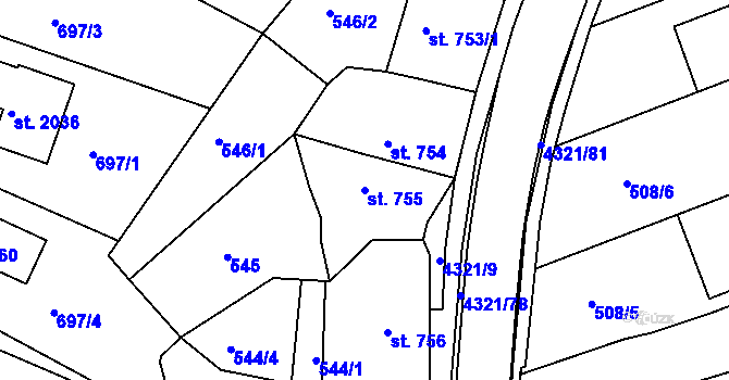 Parcela st. 755 v KÚ Valašské Klobouky, Katastrální mapa