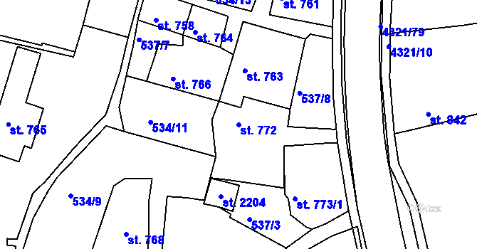 Parcela st. 772 v KÚ Valašské Klobouky, Katastrální mapa