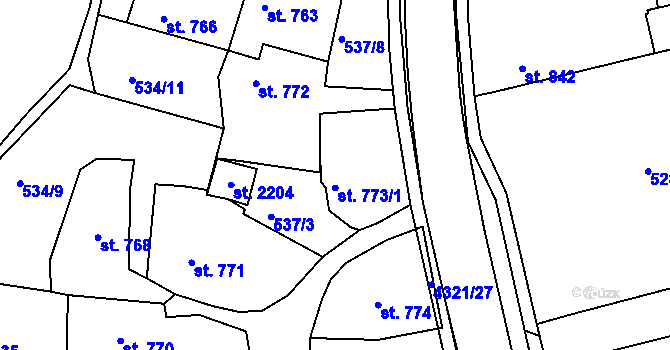 Parcela st. 773/1 v KÚ Valašské Klobouky, Katastrální mapa