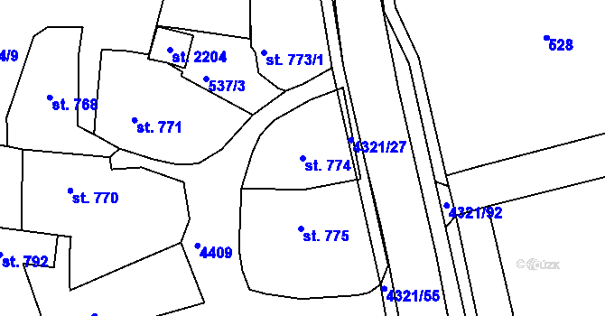 Parcela st. 774 v KÚ Valašské Klobouky, Katastrální mapa