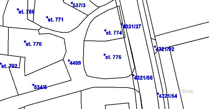 Parcela st. 775 v KÚ Valašské Klobouky, Katastrální mapa