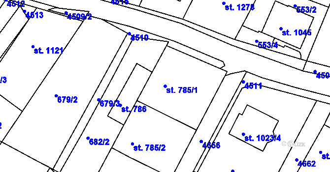 Parcela st. 785/1 v KÚ Valašské Klobouky, Katastrální mapa