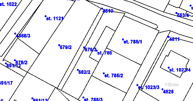 Parcela st. 786 v KÚ Valašské Klobouky, Katastrální mapa