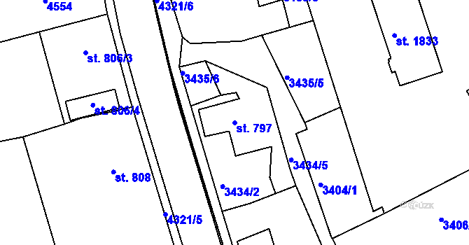 Parcela st. 797 v KÚ Valašské Klobouky, Katastrální mapa