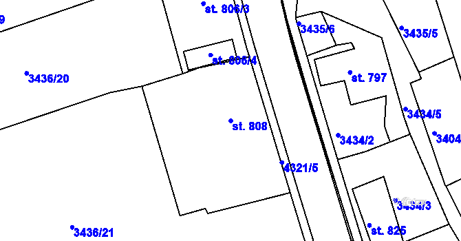 Parcela st. 808 v KÚ Valašské Klobouky, Katastrální mapa