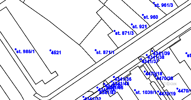Parcela st. 871/1 v KÚ Valašské Klobouky, Katastrální mapa