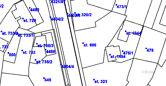 Parcela st. 886 v KÚ Valašské Klobouky, Katastrální mapa