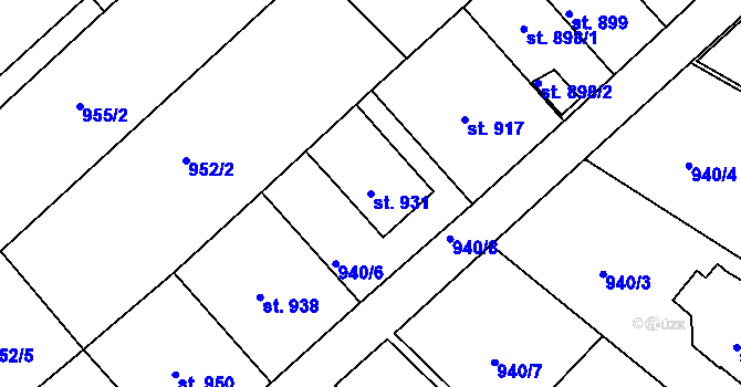 Parcela st. 931 v KÚ Valašské Klobouky, Katastrální mapa
