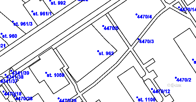 Parcela st. 962 v KÚ Valašské Klobouky, Katastrální mapa