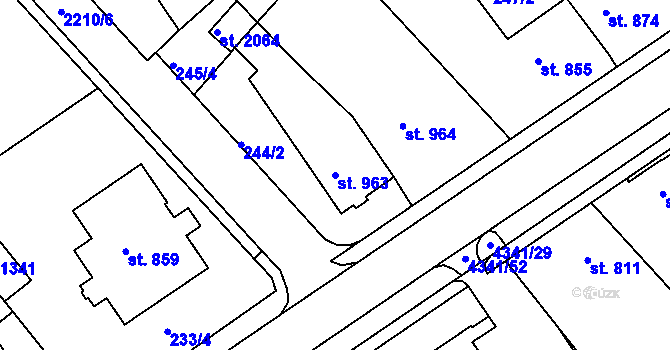 Parcela st. 963 v KÚ Valašské Klobouky, Katastrální mapa