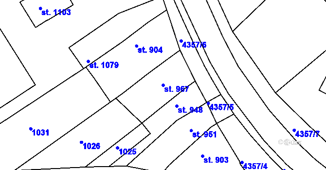 Parcela st. 967 v KÚ Valašské Klobouky, Katastrální mapa