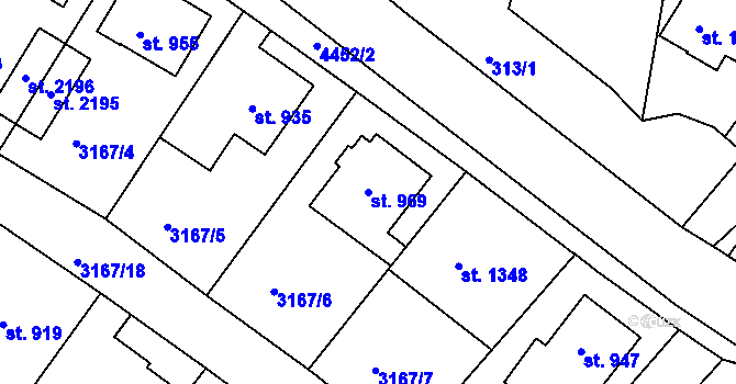Parcela st. 969 v KÚ Valašské Klobouky, Katastrální mapa