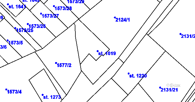 Parcela st. 1019 v KÚ Valašské Klobouky, Katastrální mapa