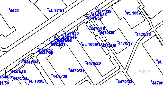 Parcela st. 1039/1 v KÚ Valašské Klobouky, Katastrální mapa